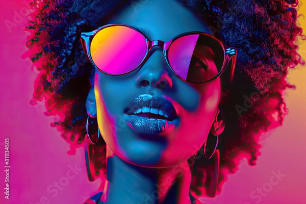 Fototapeta Image of an African American girl.in the style of energetic pop funk! Banner for advertising, presentations, video blogs and much more