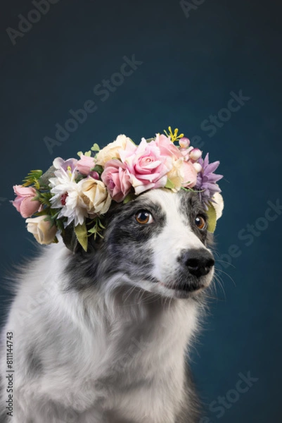 Obraz border collie dog with flowers