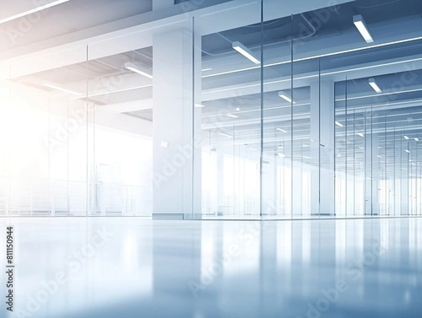 Fototapeta Blurred empty open space office. Abstract light bokeh at office interior background for design