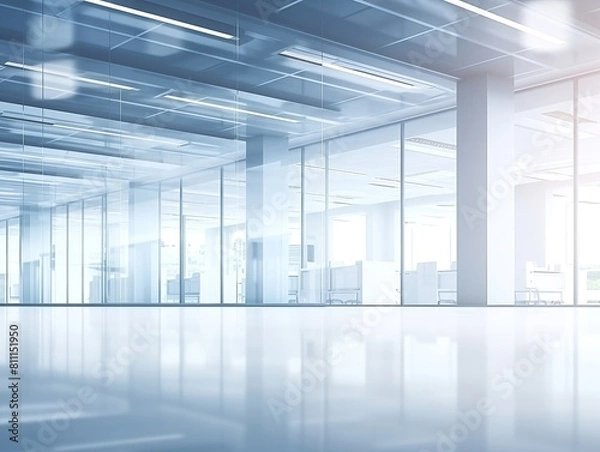 Fototapeta Blurred empty open space office. Abstract light bokeh at office interior background for design