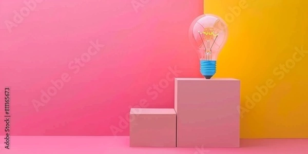 Fototapeta A light bulb is on top of a pink box