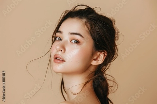 Fototapeta 肌の綺麗な日本人女性（スキンケア・メイク・モデル・背景なし）	