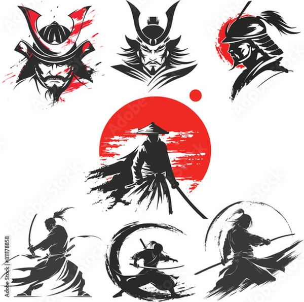 Fototapeta Samurai Shadow siluate Vector silhouette, graphic