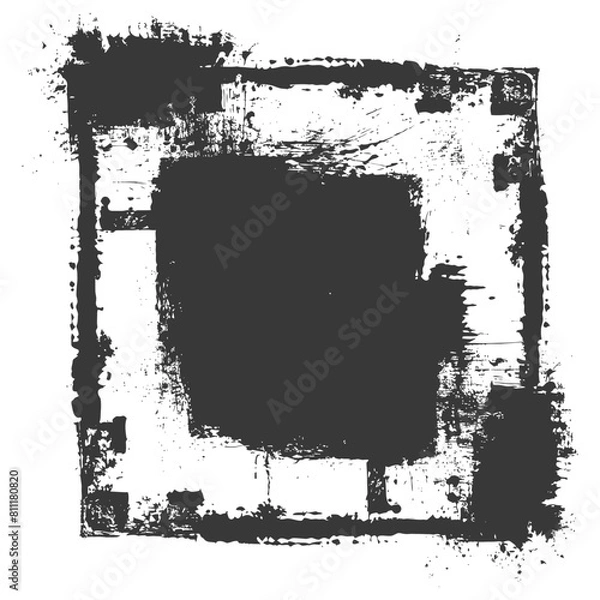 Fototapeta Silhouette Stencil frame dirty texture rectangle border black color only