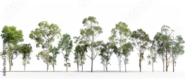 Fototapeta Different species of brisbane eucalypt trees, sheet turnaround, isolated on white background