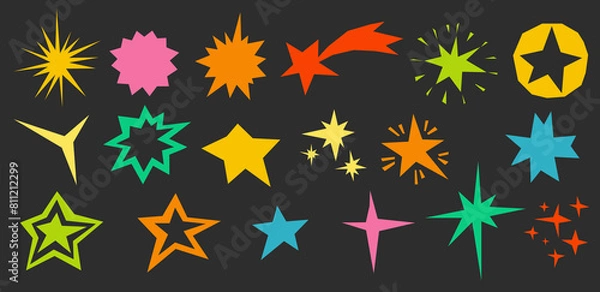 Fototapeta Set of cut out colored stars isolated. Cut out of colored paper for collage. Irregular shaped stars for design. Abstract star shapes. Vector illustration.