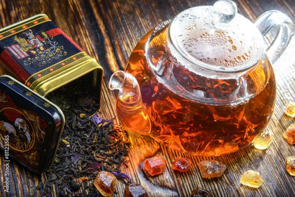 Obraz tea composition on a wooden background