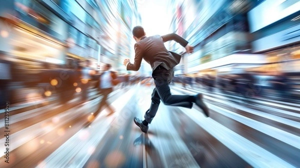 Fototapeta Dynamic business environment showcasing the concept of business agility, with symbols representing company transformation towards higher efficiency and rapid adaptation to market changes.