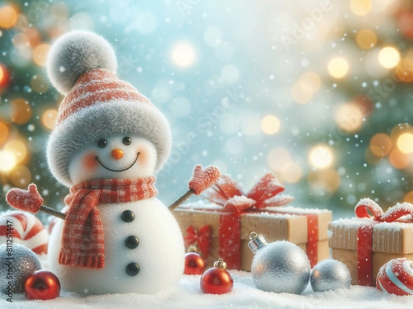 Fototapeta Snowman with decor. AI-generted