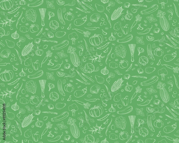 Fototapeta Artistic Vegetable Sketches Seamless Background for Eco-Friendly Designs.