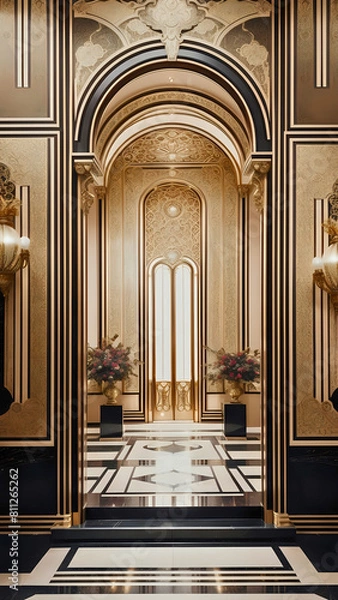 Fototapeta Luxurious Fusion: Modern Interior with Art Nouveau Influence, background for cellphone, mobile phone, ios, android, instagram stories