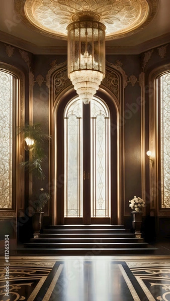Fototapeta Luxurious Fusion: Modern Interior with Art Nouveau Influence, background for cellphone, mobile phone, ios, android, instagram stories