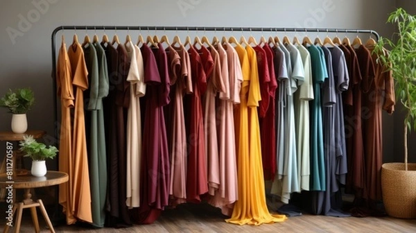 Fototapeta Rack of Dresses Hanging in Front of a Window