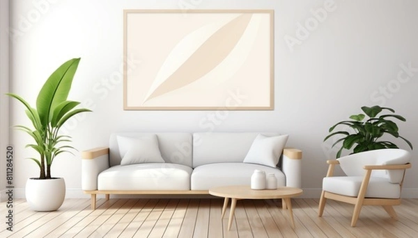 Fototapeta Scandinavian design wall art, focusing on wall simplicity with clean lines and light, natural colors to reflect a serene environment