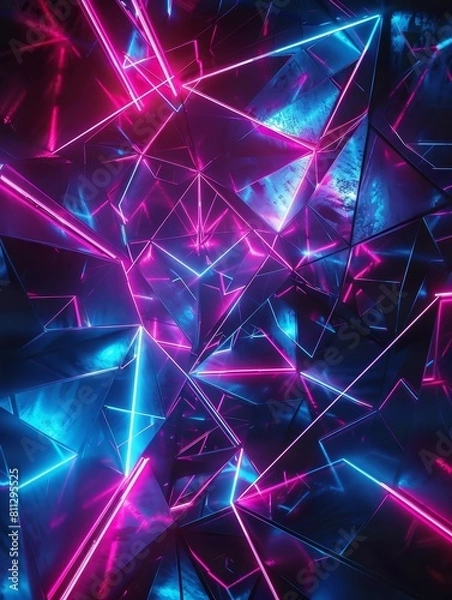 Fototapeta Neon Lights Forming Vibrant Abstract Shapes on a Futuristic Digital Background