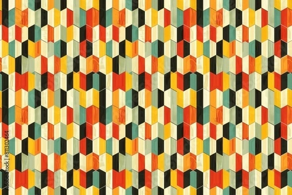 Fototapeta Colorful retro-style geometric hexagon pattern background in warm tones