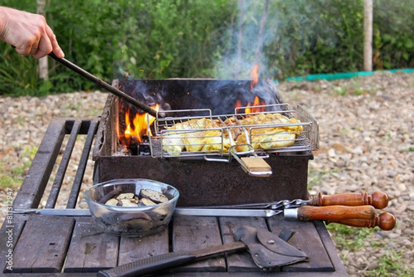 Obraz grilled meat on the grill