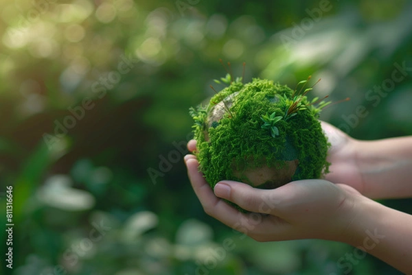 Fototapeta Co2 and water droplet hanging from the edge of a green leaf