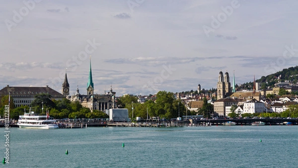 Fototapeta Skyline view from Zurich lake, Switzerland