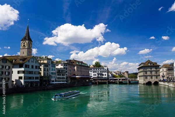 Fototapeta Panoramic view of Zurich from the river Limmat, Switzerland