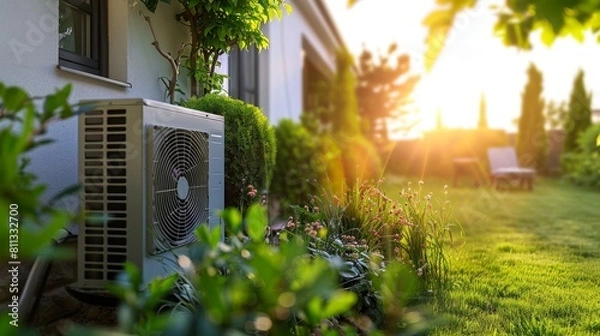 Fototapeta Air Source Heat Pump in Front of House