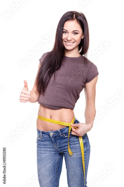 Obraz Young Woman measuring her waist - Stock Image