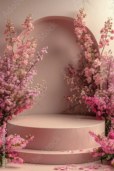 Obraz round empty podium with some beautiful flowers for product showcase generated by AI
