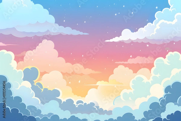 Fototapeta serene sky filled with pastel-colored clouds during sunrise or sunset, creating a peaceful and dreamy atmosphere