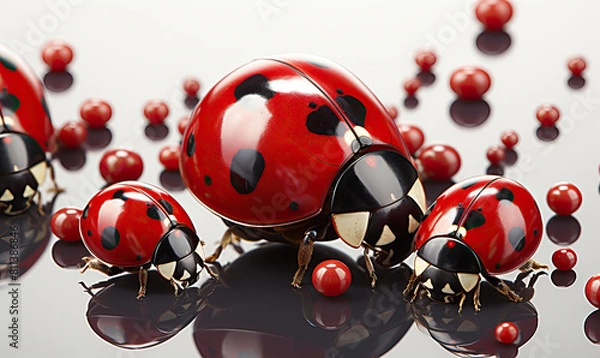 Obraz Ladybugs on a white background.