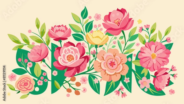 Obraz  floral font with spring pink flowers cartoon vector illustration