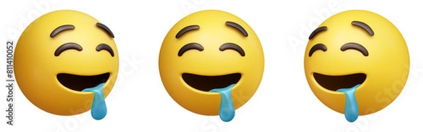 Obraz Drooling face three-dimensional emoji isolated on transparent background. 3D rendering