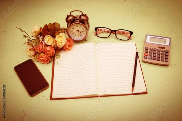 Fototapeta  blank of book and flower with vintage filter