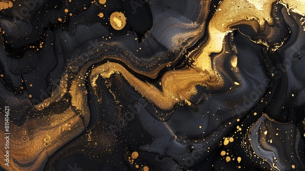 Obraz Black gold abstract background of marble liquid ink art painting on paper . Image of original artwork watercolor alcohol ink paint on high quality paper texture .