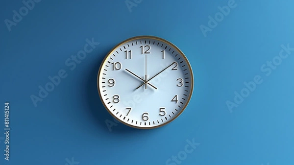 Fototapeta wall-clock on a blue wall, blue background. 3d rendering.
