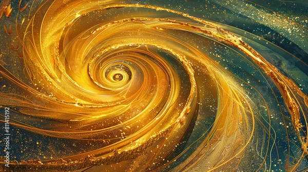 Obraz Golden swirl, artistic design. Painter uses vibrant paints to create these magic art, with addition golden glitters, lines. ART&GOLD. Masterpiece of designing art. Eastern style.