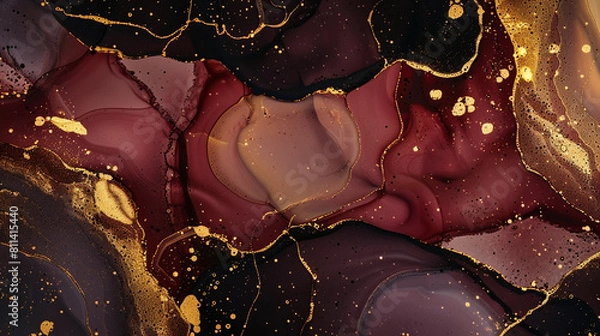 Obraz Luxury abstract fluid art painting background alcohol ink technique black and gold maroon and golden