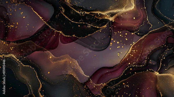 Obraz Luxury abstract fluid art painting background alcohol ink technique black and gold maroon and golden
