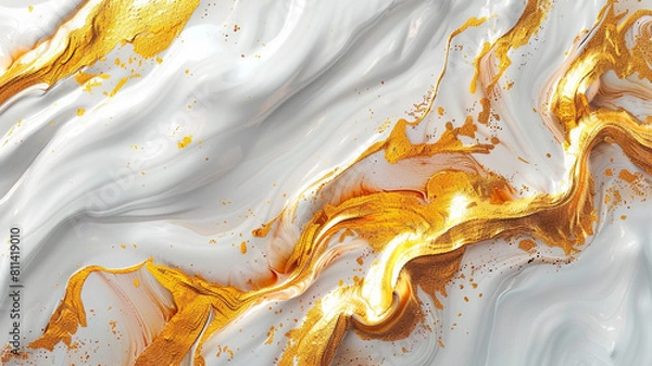 Fototapeta Abstract artistic background. Jazz white, marble, golden brushstrokes. Textured background. Oil on canvas.