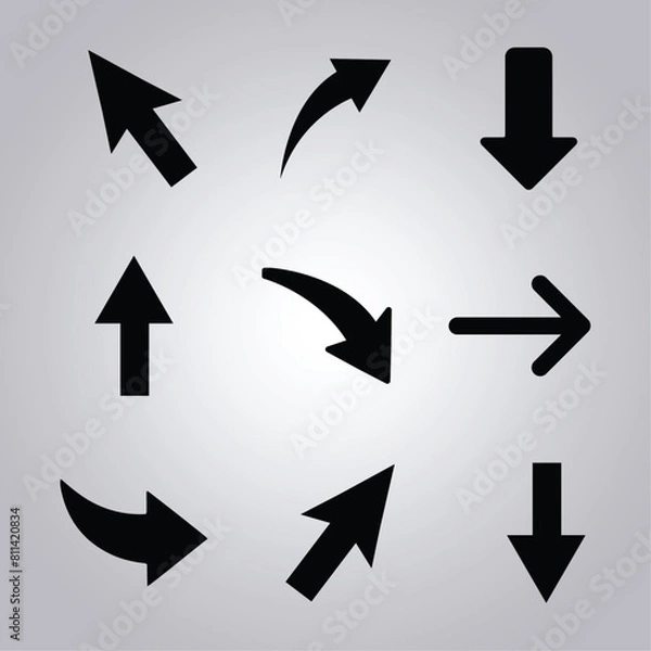 Fototapeta Icons of arrow set. Black arrows isolated on white background. Vector illustration.