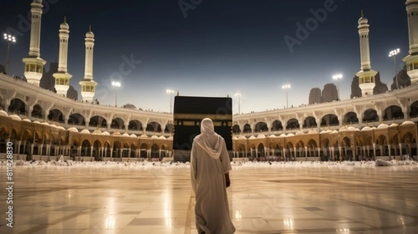 Fototapeta Journey of Faith: A Pilgrim's Steps Towards the Sacred Kaaba mecca