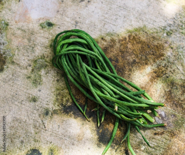 Obraz fresh long beans with a rustic floor background