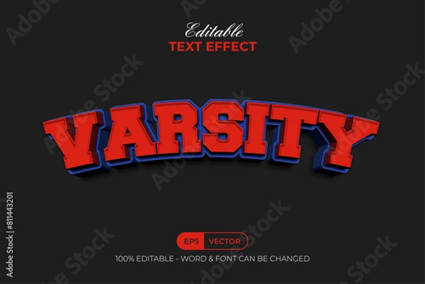 Obraz Varsity Text Effect 3D Curve Style. Editable Text Effect.
