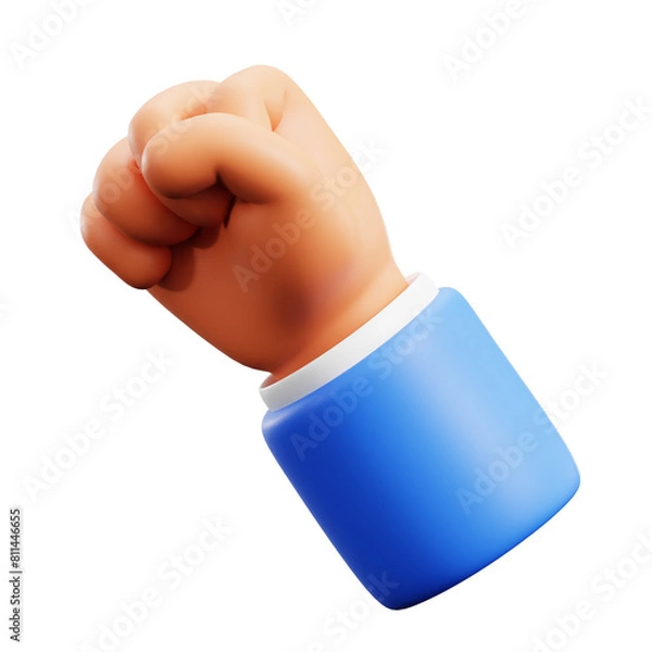 Fototapeta hand clenched finger fist power punch 3d icon illustration render design