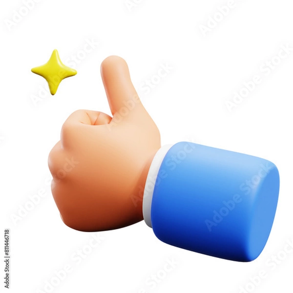 Fototapeta thumb up positive feedback with blink star symbol 3d icon illustration render design