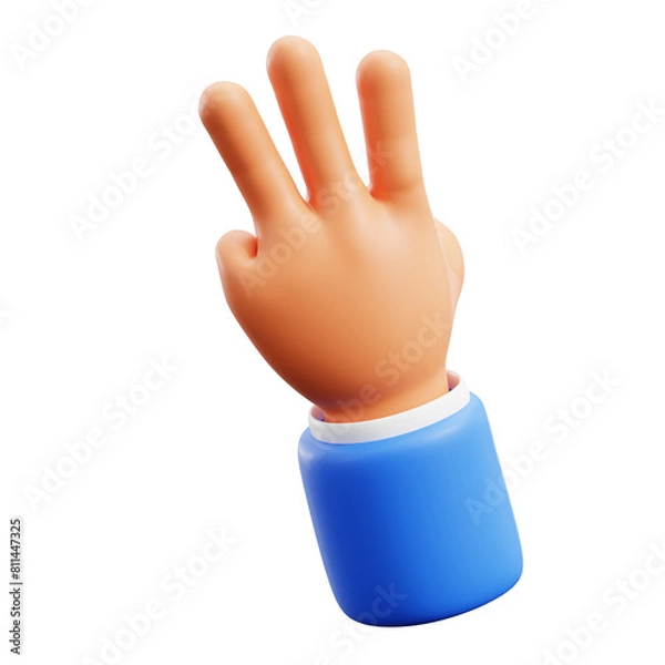 Fototapeta three fingers hand sign count gesture 3d icon illustration render design
