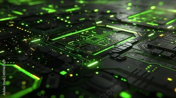 Obraz abstract cyber circuit future mother borad illustration technology concept with glowing color dots, board future scifi technology with line isolated in dark background