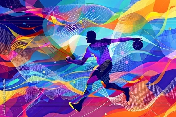 Fototapeta A basketball player in action, running energetically with a ball in hand during a sports event. Generative AI