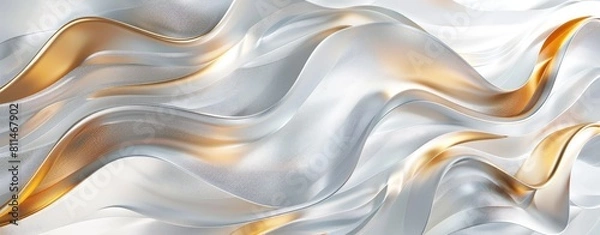 Fototapeta Abstract 3d render of white and gold texture, background, luxurious, created with AI