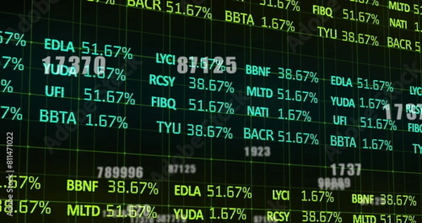 Obraz Image of financial data processing and numbers over grid