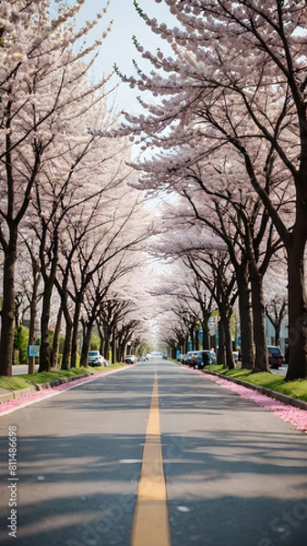 Fototapeta Road side cherry blossoms tree.(Sakura tree)